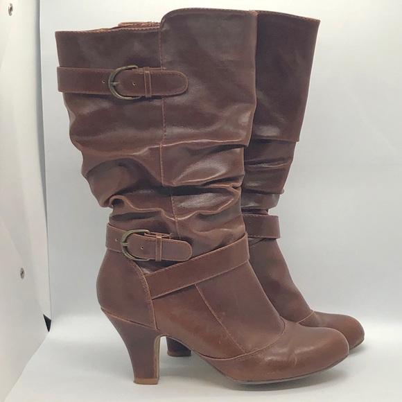 Taxi Shoes - TAXI Light Brown Heeded Leather Boots, Size 38 (7.5)